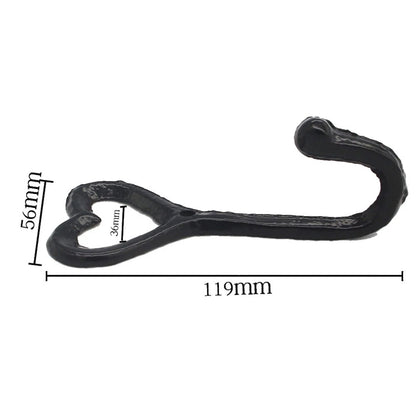 Set of 4 Decorative Black Iron Coat Hooks in Heart Shape