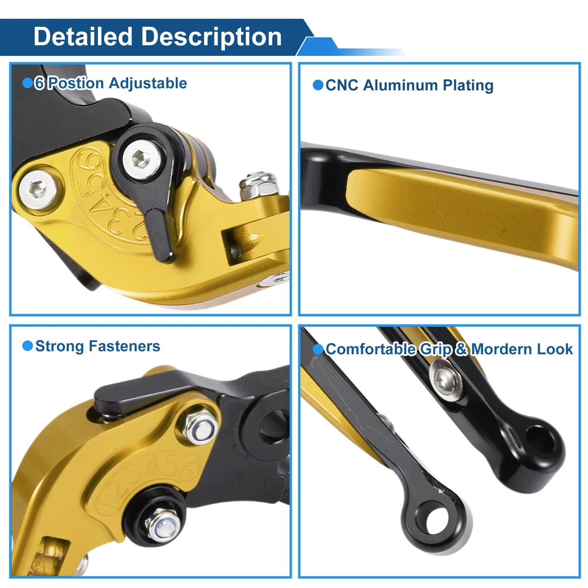 Adjustable Brake Clutch Levers for Yamaha MT125 (2014–2021) Gold Black