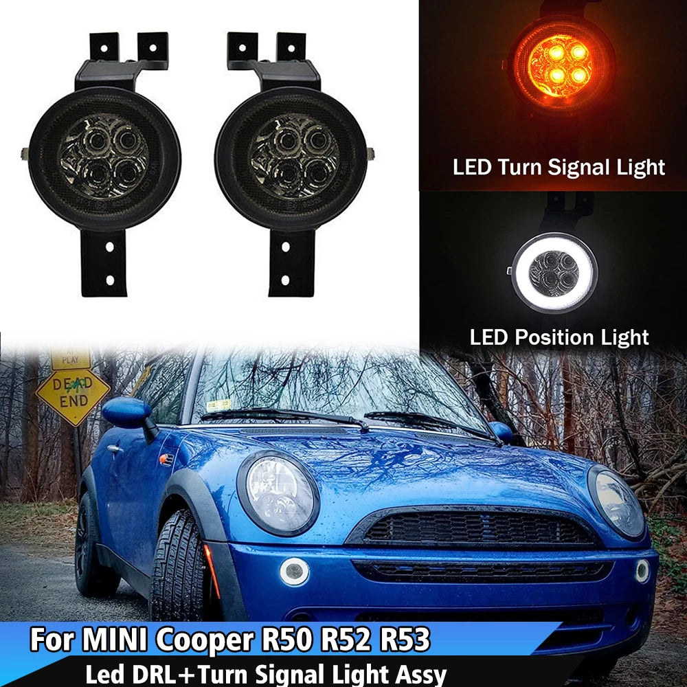 LED Smoked Lens Full Halo Turn Signal Light Assembly for MINI Cooper R50 R52 R53 (2002–2008)