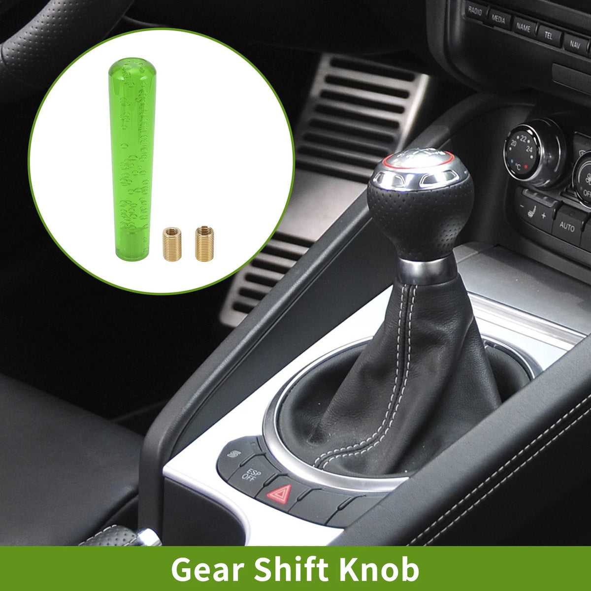 Cylindrical Crystal Shift Knob for Universal Fit (20cm, Green, Set of 1)