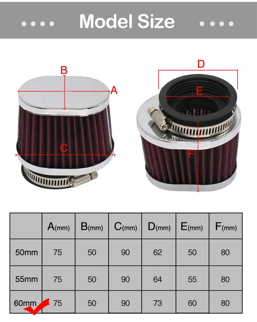 2X Air Filter for Motorcycle (58MM-62MM Inlet)