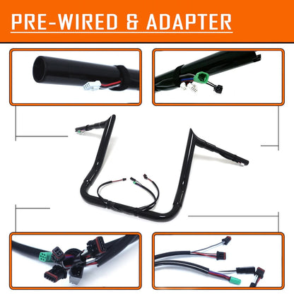 12" Black Prewired Handlebar for Harley Street Glide/Electra Glide (2014–2015)