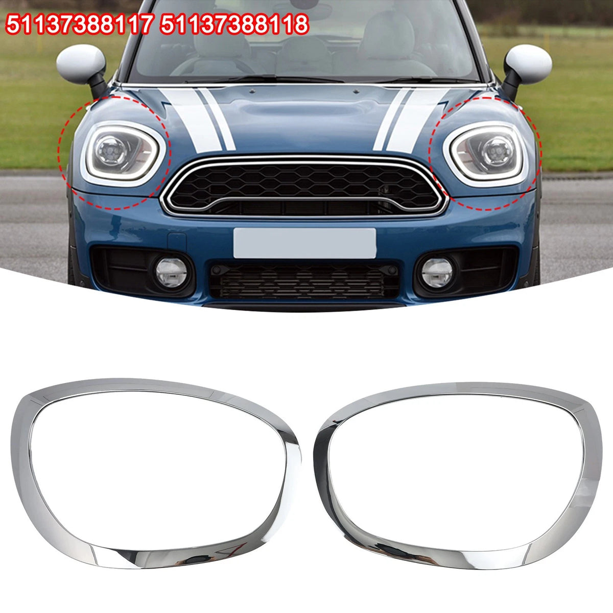 Headlight Bezel Ring for Mini F60 F61 2017 2023 2 Pack OEM 51137388117
