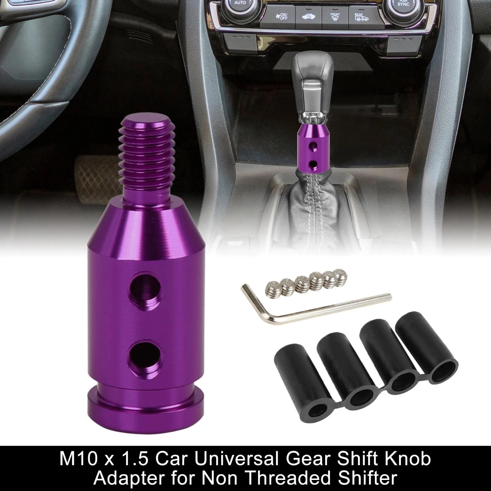 M10x1.5 Purple Gear Shift Knob Adapter for Non-Threaded Shifter