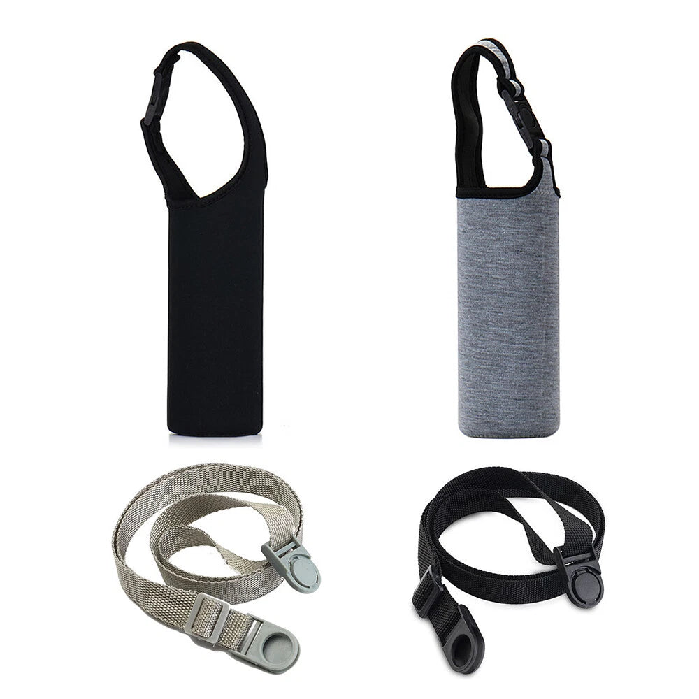 2X Bottle Bag for Thermos Cups with Adjustable Shoulder Straps Black Gray