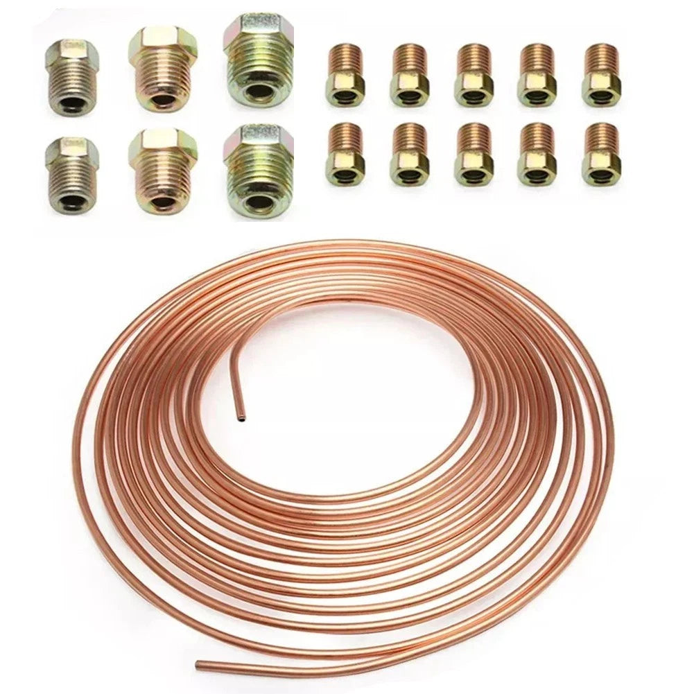 25 Ft Copper Coated Flexible Brake Hose with Complete Fitting Set