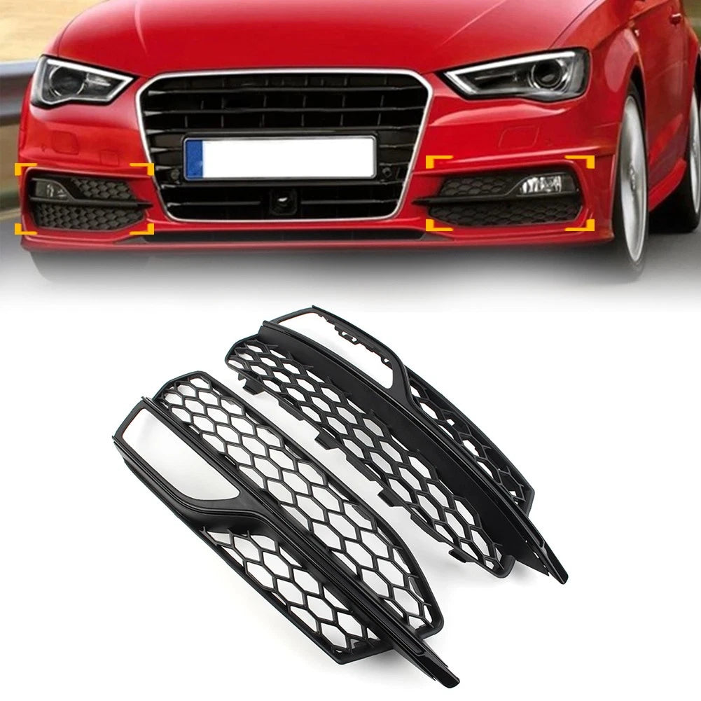 2X Front Bumper Fog Light Honeycomb Grille Cover for Audi A3 S3 (2013–2017)