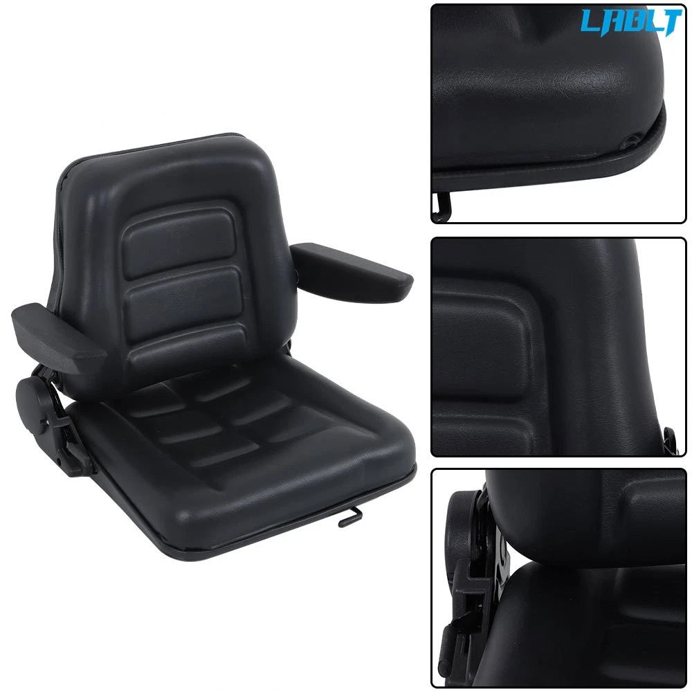 Universal Forklift Seat with Adjustable Backrest & Armrest - Black