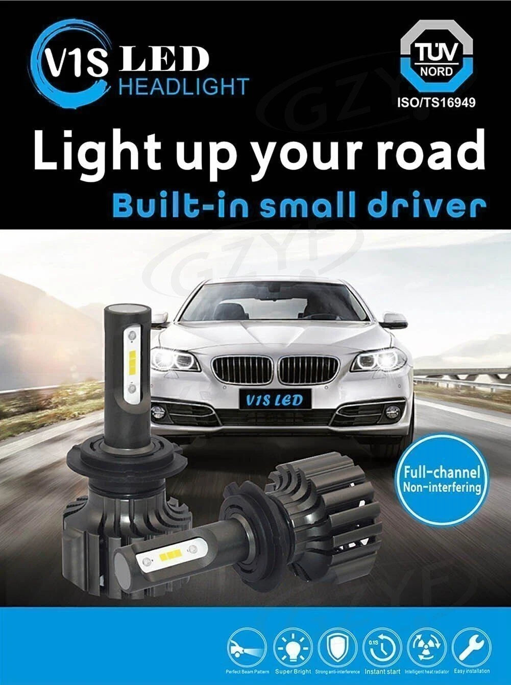 2X H7 LED Headlight Bulbs for Hi-Lo Beam (6000LM)