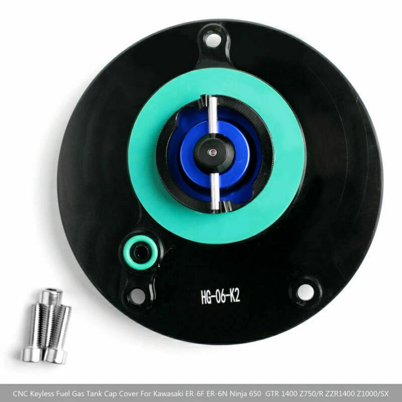 CNC Keyless Fuel Gas Tank Cap for Kawasaki ZX-6R ER-6F/6N Ninja (2000–2023) Blue