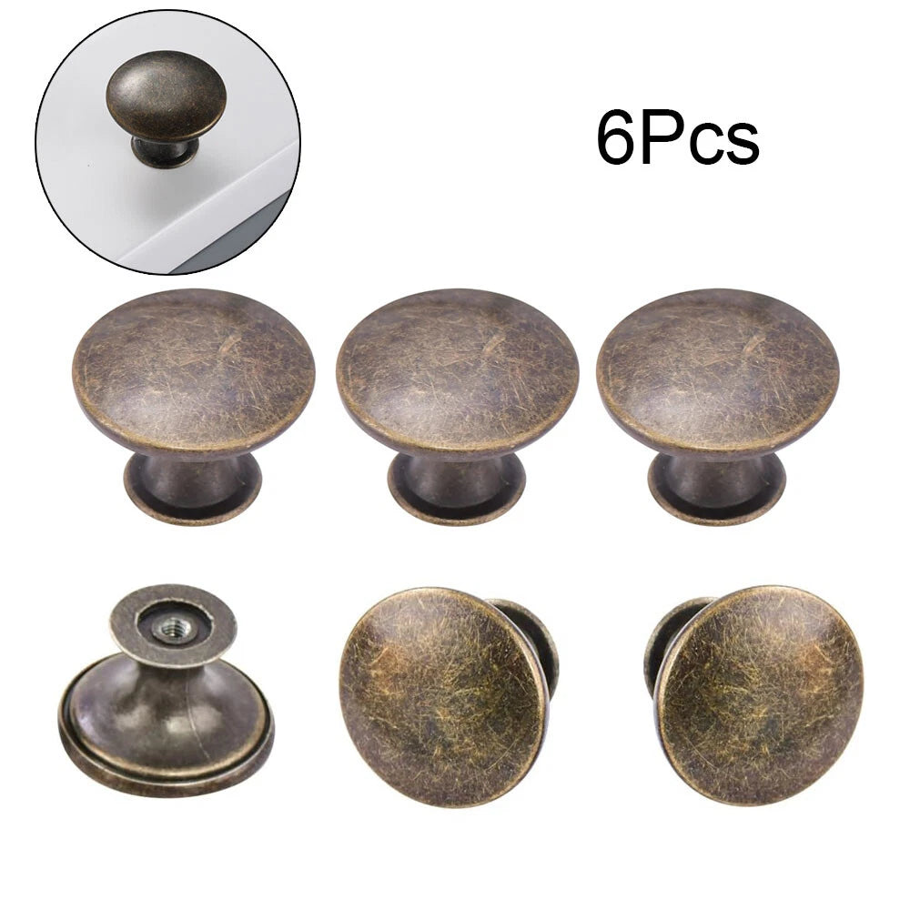 Set of 6 Vintage Round Cupboard Drawer Knobs Pulls Hardware