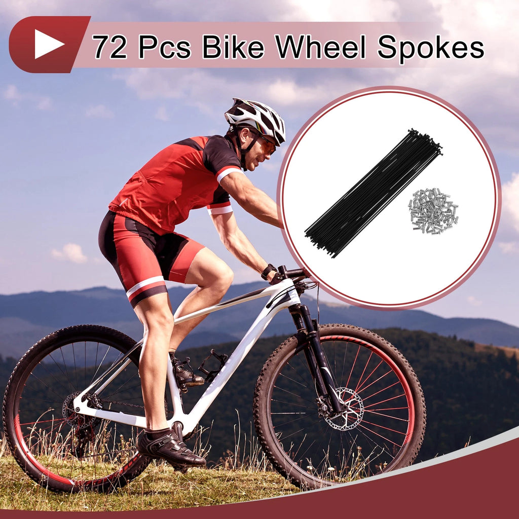 Bicycle Spoke Set 232mm Carbon Steel Black for 14G 72 Pack