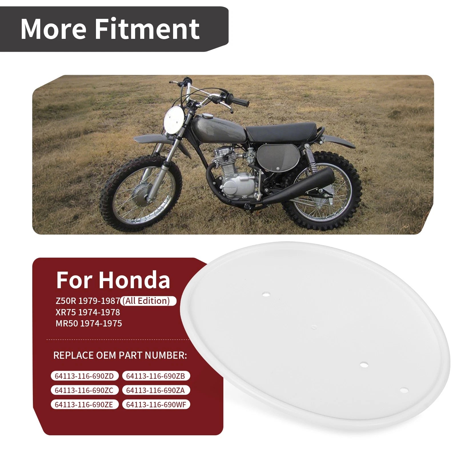 White Front Side Number Plate for Honda Z50R (1979–1987), XR75 (1974–1978), MR50 (1974–1975)