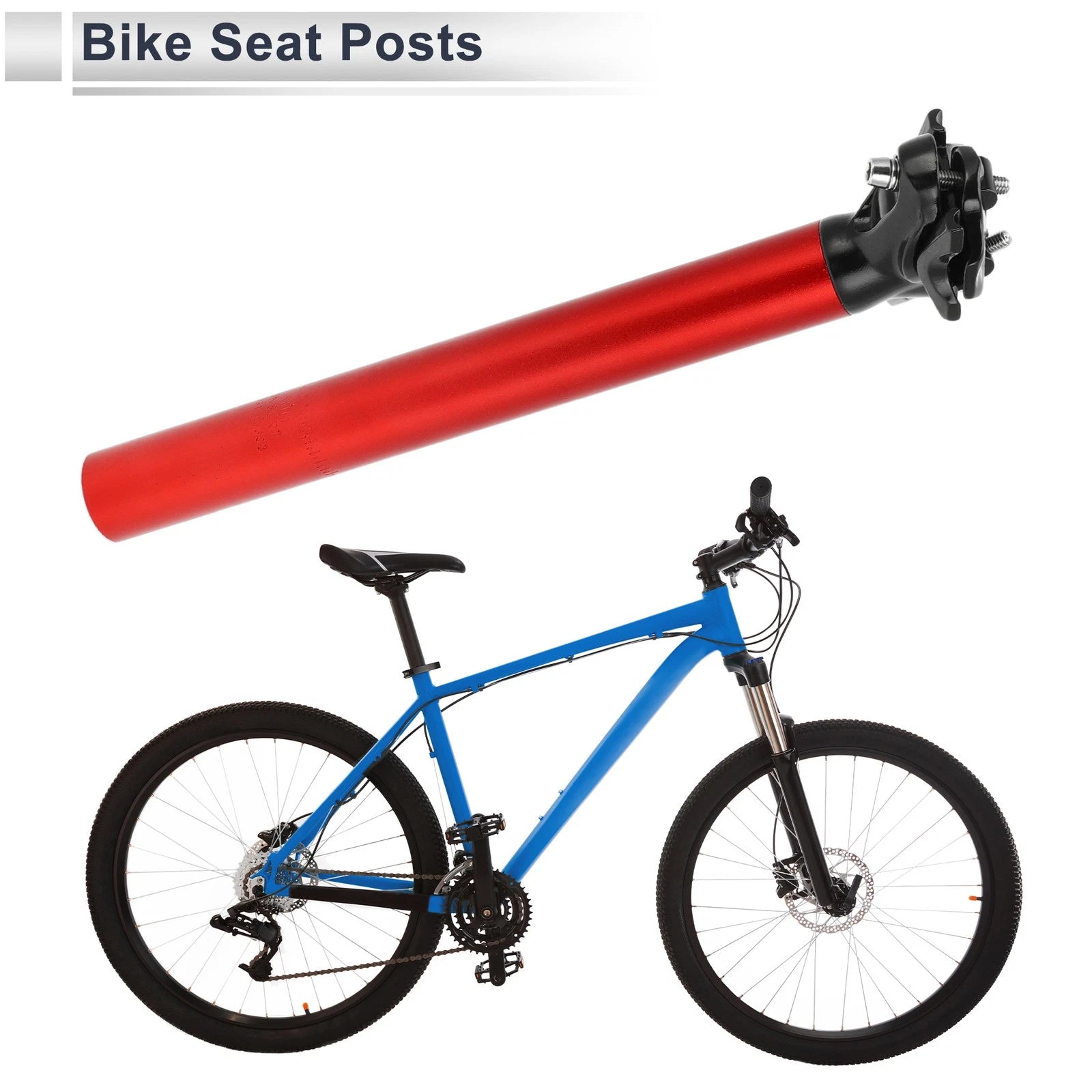 Bike Seat Posts 31.6x300mm Adjustable Replacement with Fixing Clip Red Alloy