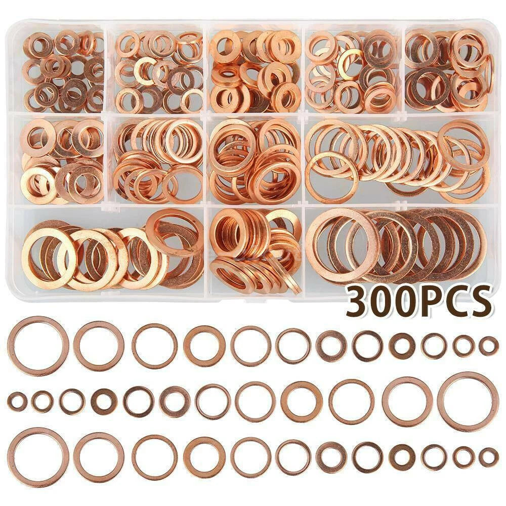 Set of 300 Assorted Crush Copper Washer Gaskets for