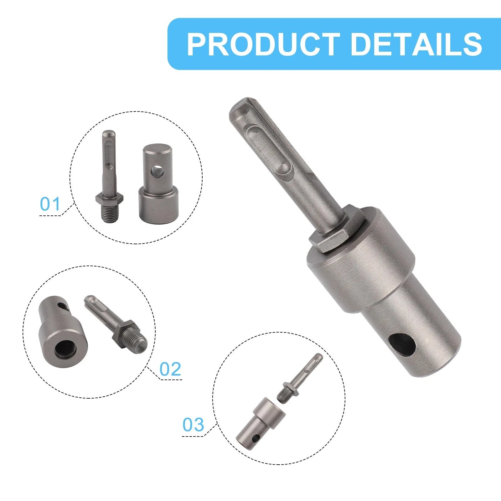 Set of 4 Interface Earth Auger Adapter Tools for Hammer Machine Drill