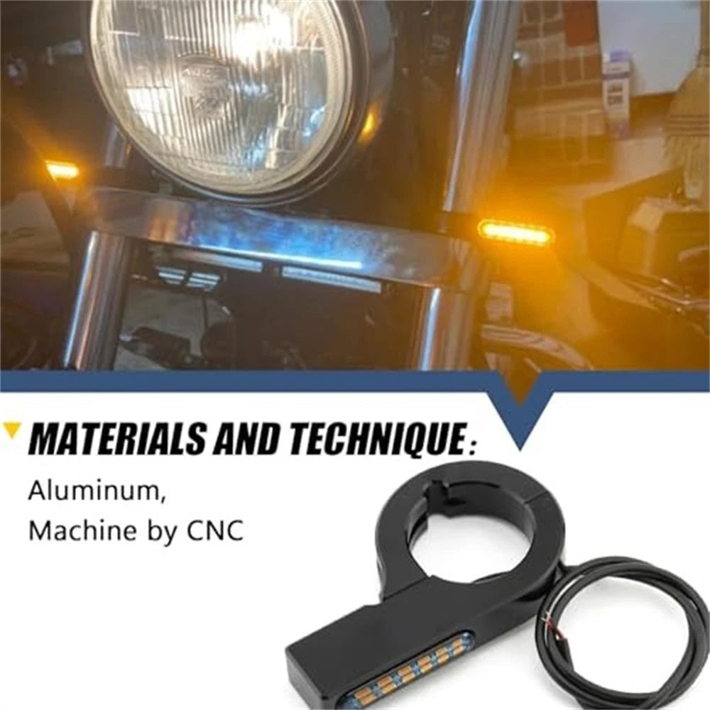 2X LED Motorcycle Turn Signal Lights for Front Fork (47-50mm)