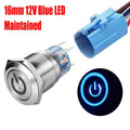 12V LED Push Button Power Switch with Wire Harness for Universal Use (16mm)