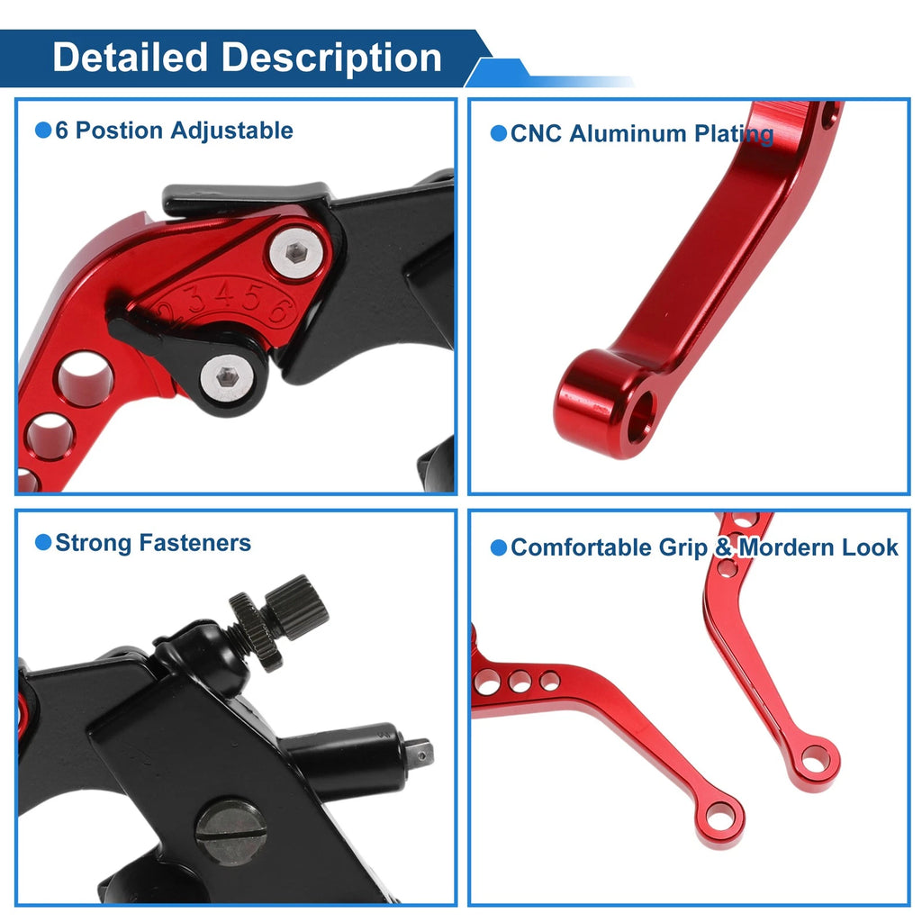 Adjustable Short Brake Clutch Levers for Honda (Solid Red)