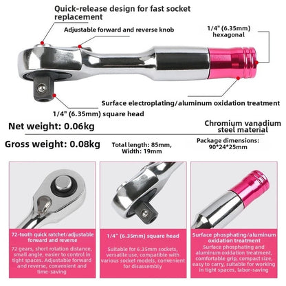 72 Teeth Mini Ratcheting Wrench with 14 Inch Hex Bit Socket