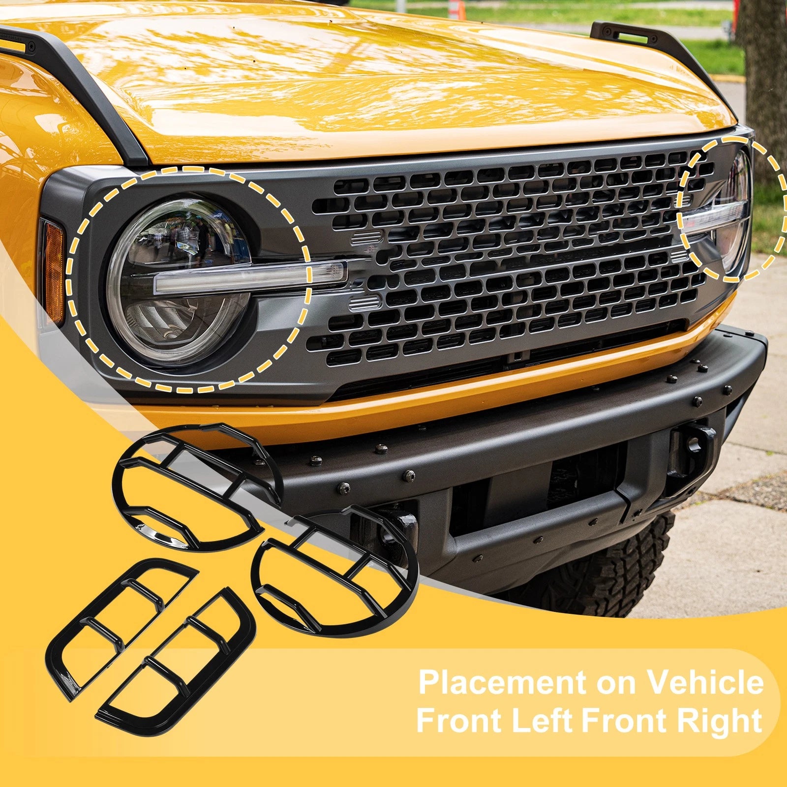 Front Left Right Headlight Trim Bezel Gloss Black for Ford Bronco (2021–2023)