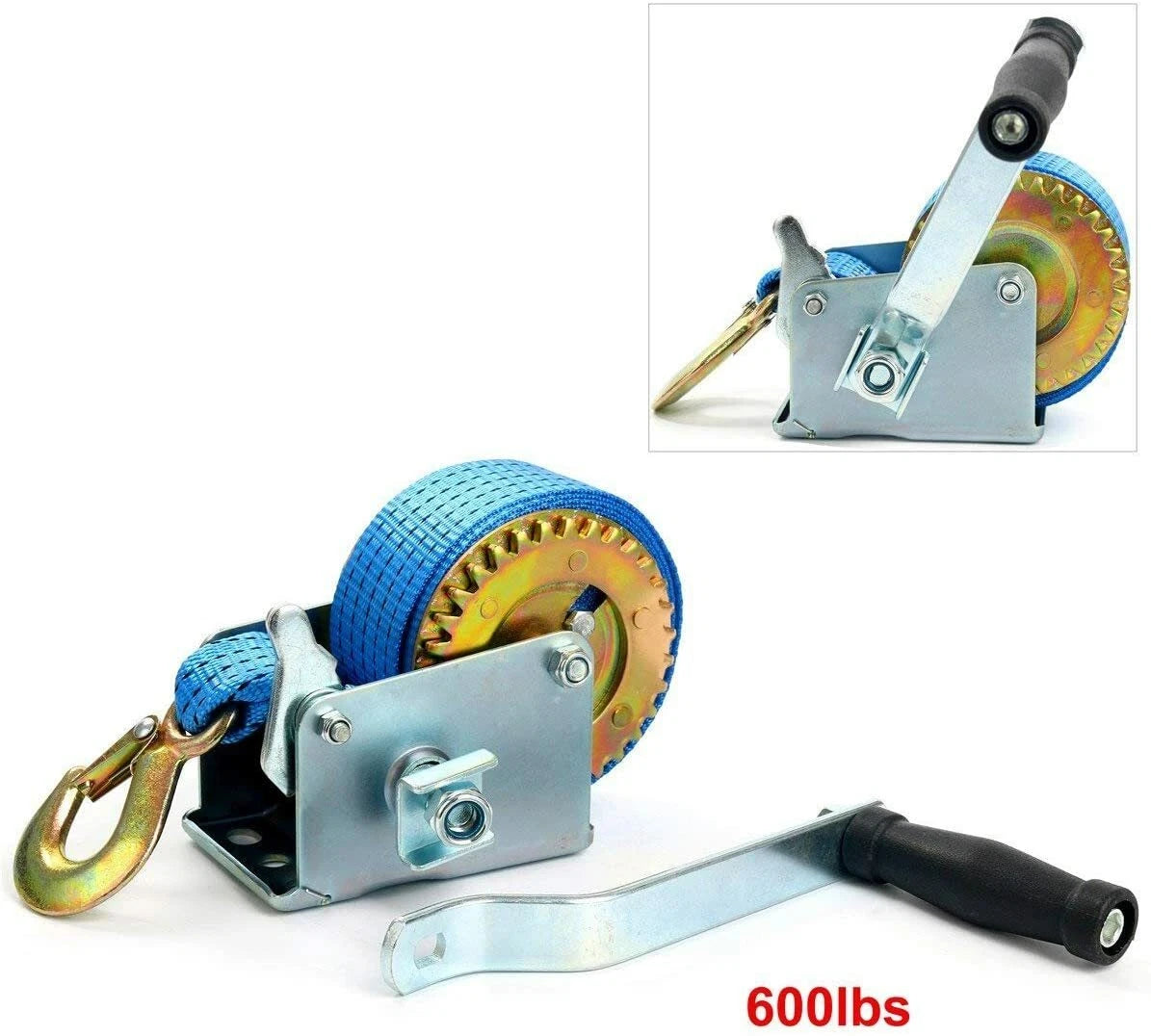 600LBS Hand Winch Steel Cable Crank Strap for ATV Trailer Boat Truck