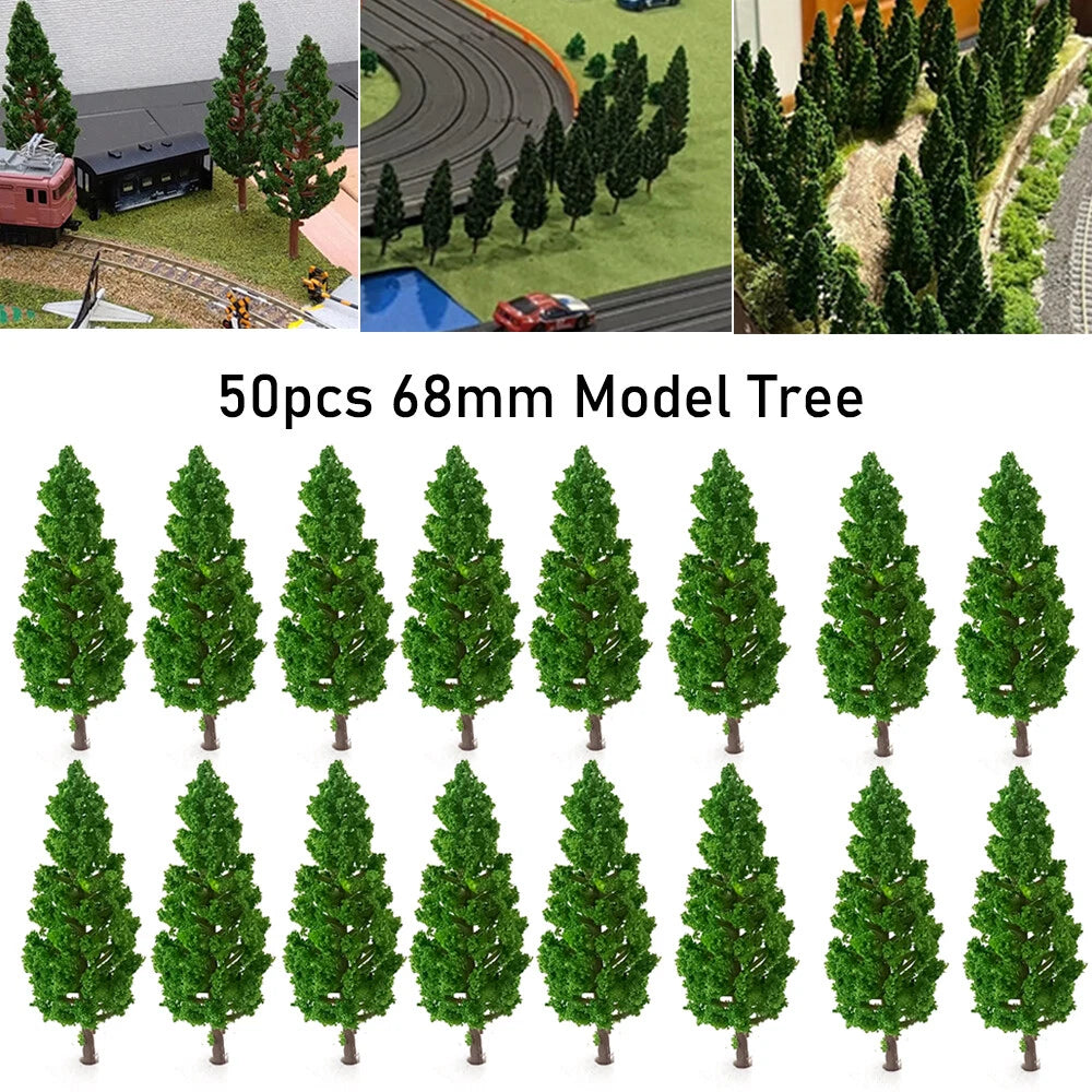 50Pcs Pine Trees for Train Railroad Wargame Scenery (Scale Model)