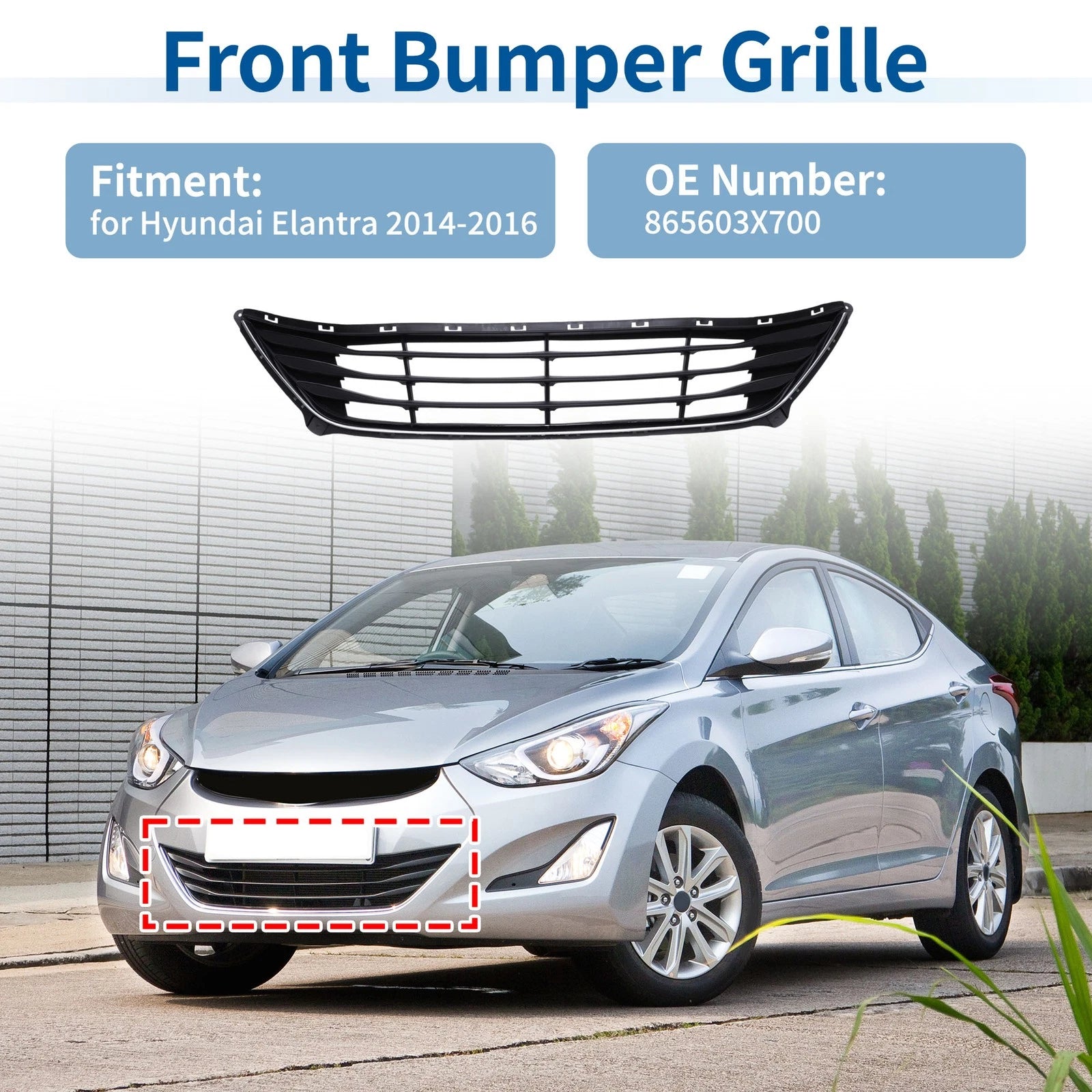 Lower Grille Front Bumper Grille Replacement for Hyundai Elantra (2014–2016)