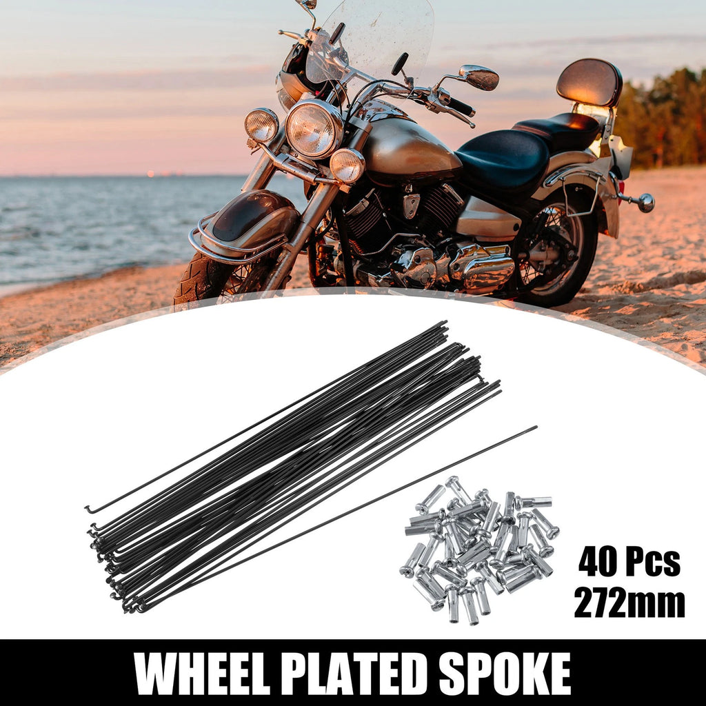 14G Bicycle Steel Spokes 272mm with Nipples for Most Bicycles (40 Pack)