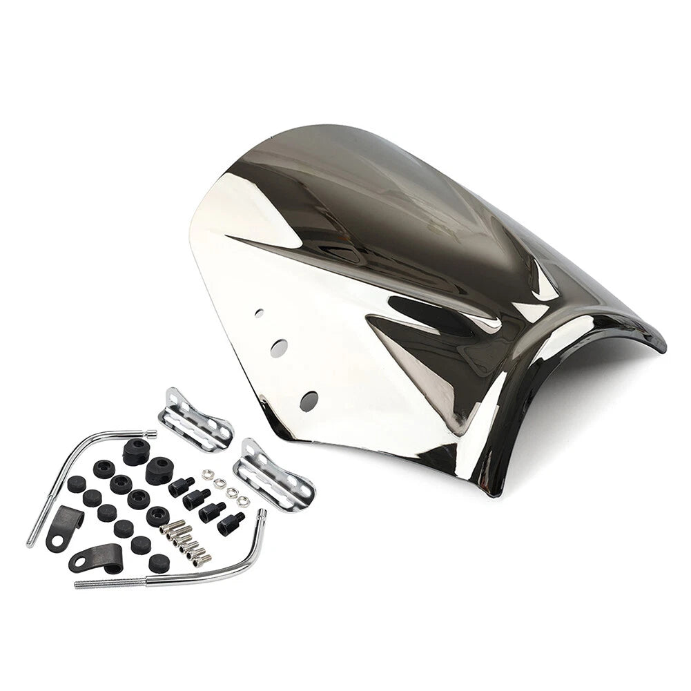 Universal Motor Siver Windshield Wind Screen Deflector Wind Shield w/ Brackets
