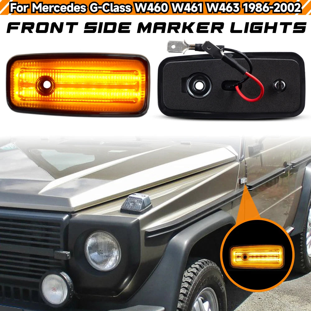 2X Smoke Lens Full LED Amber Front Side Marker Lights for Benz G-Class (1986–2002)