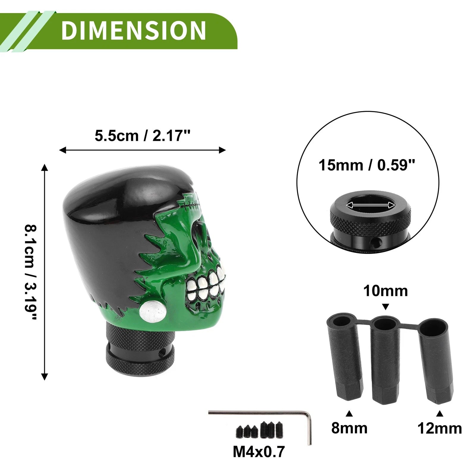 Skull Shift Knob with 3 Adapters for Universal Vehicles (Automatic/Manual)