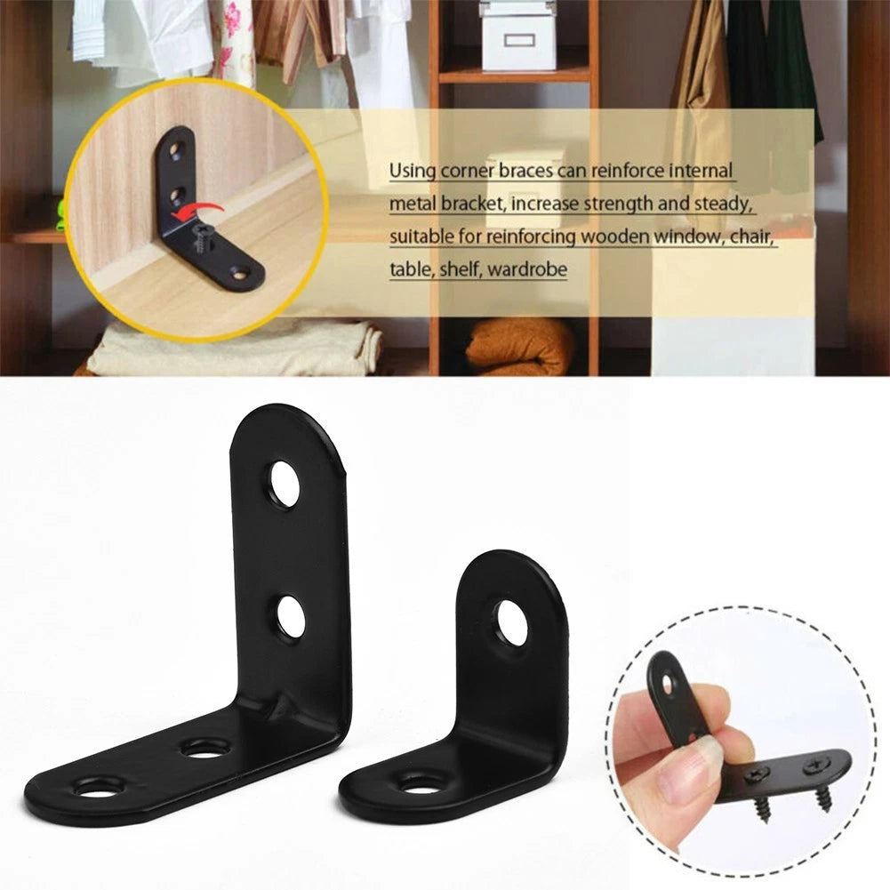 L Shaped Brackets Set of 4 for DIY Projects - Black Anti-Rust