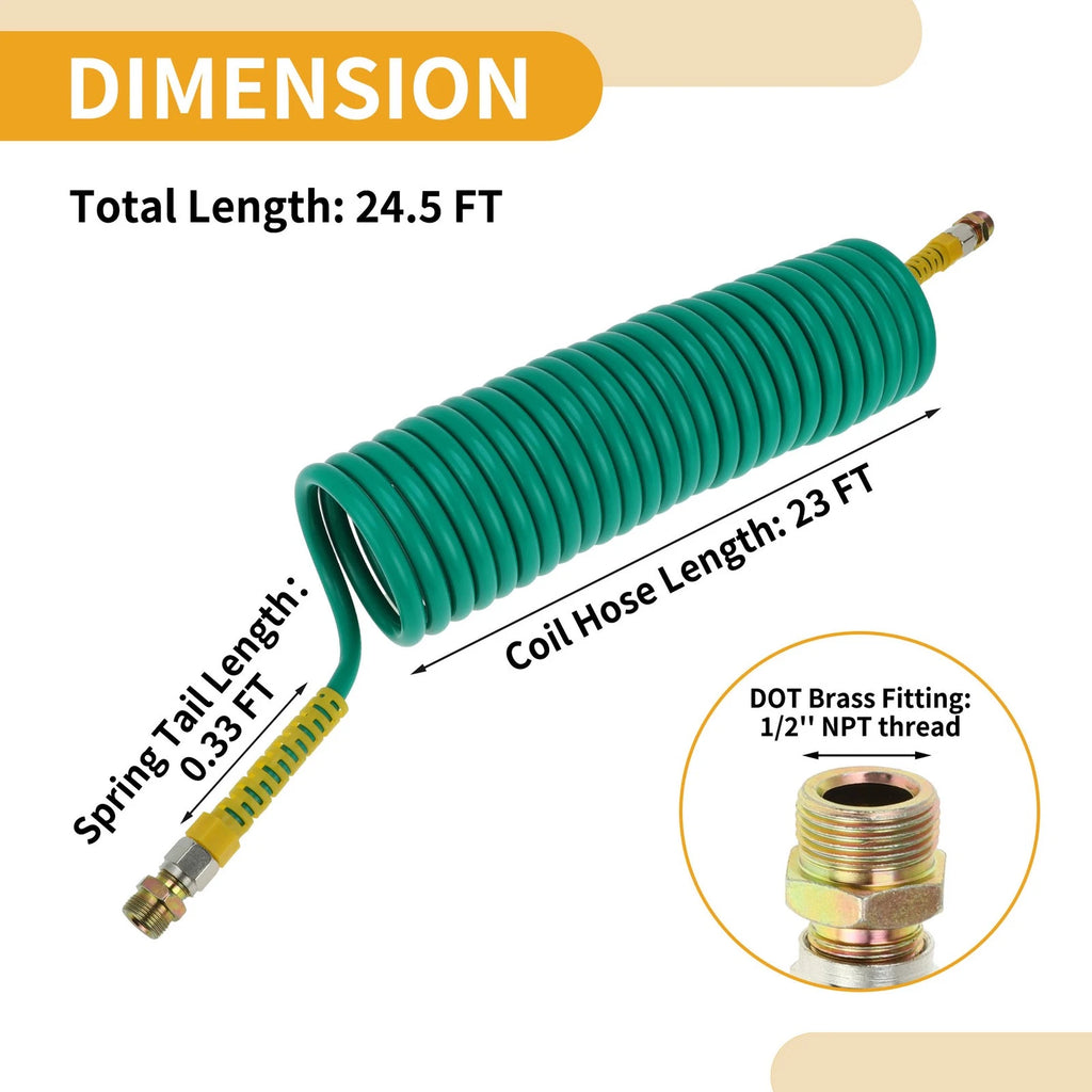 Air Brake Hose for 24.5 FT Coiled Short Tail Line (Compatible with )