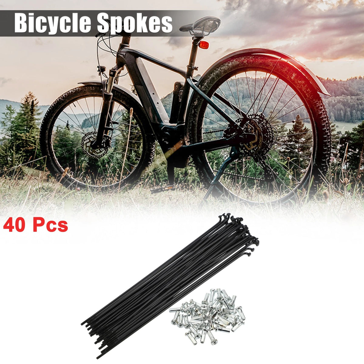 14G J Bend Bicycle Spokes with Nipples 168mm Steel Black (40 Pcs)