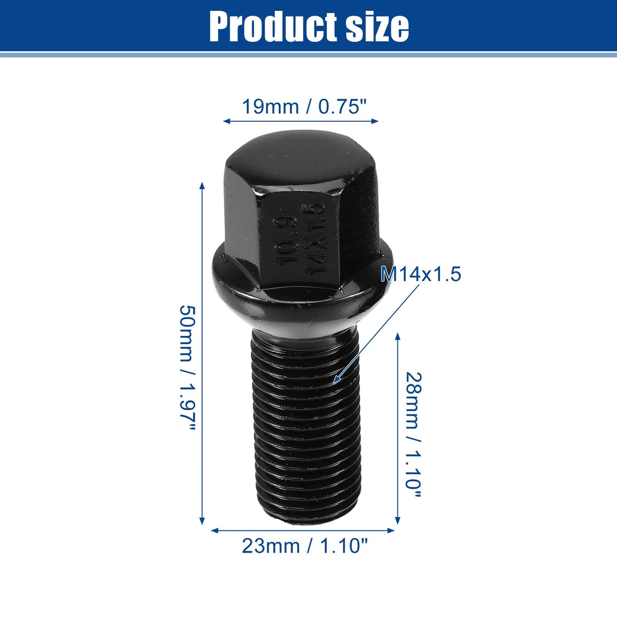 Extended Wheel Lug Bolts Ball Seat 28mm Shank for VW Audi (20pcs) (M14x1.5)