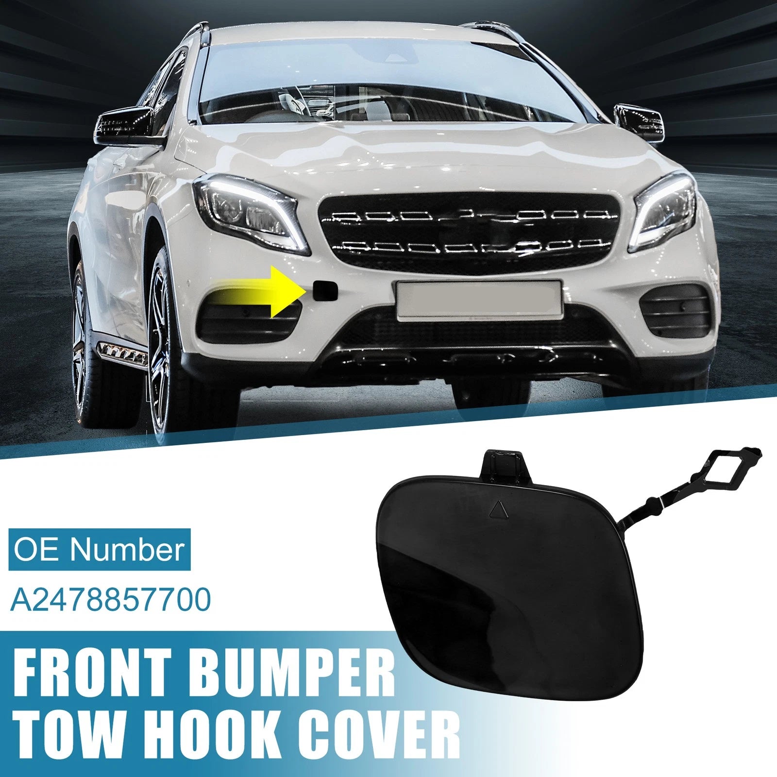 Front Tow Hook Cover for Mercedes-Benz GLB250 2020–2022 Bright Black