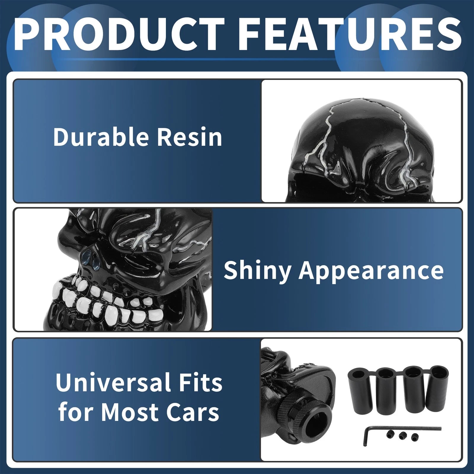 Shift Knob with 4 Adapters for Universal Vehicles (7cm, Black)