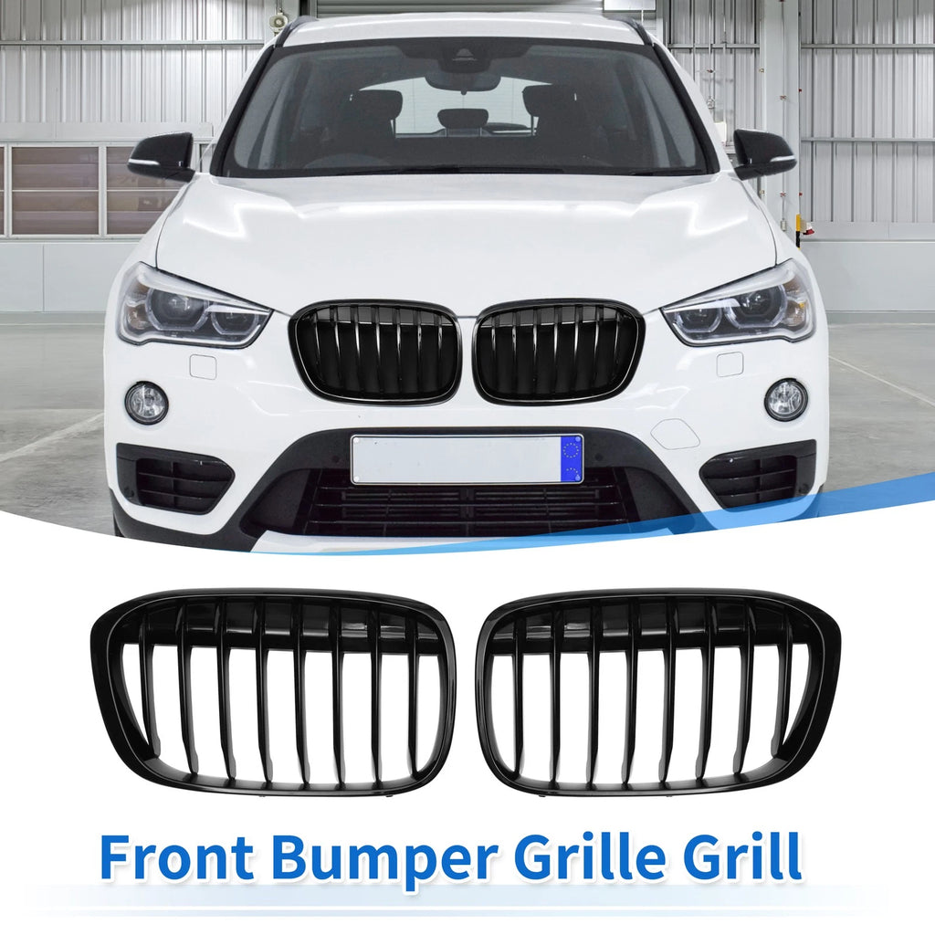 Front Upper Bumper Grille Grill Pair for BMW X1 F48 (2016–2022) Gloss Black