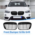 Front Upper Bumper Grille Grill Pair for BMW X1 F48 (2016–2022) Gloss Black