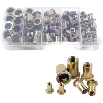 93 Pcs Stainless Steel Rivet Nuts Hex Knurled Zinc Plated for Assembly Tasks