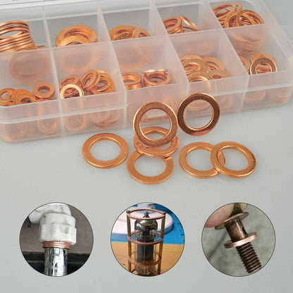 200PCS Assorted Copper Gasket Seal Ring Hardware Set