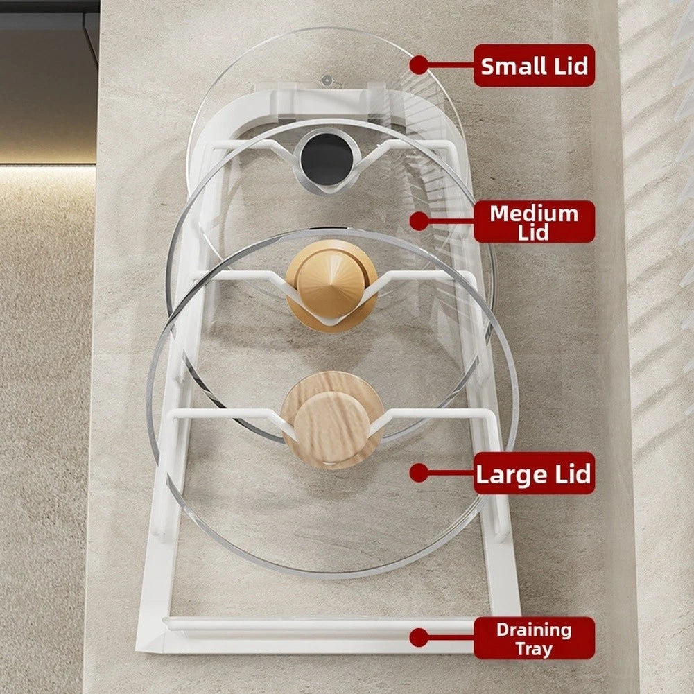 Wall Mounted Pot Lid Rack Organizer - Space Saving Kitchen Solution