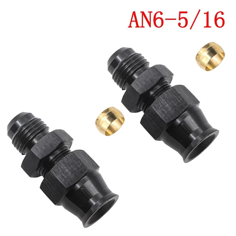 2pcs -6 AN Male to 5/16 3/8 Hard Line Tubing Adapter Compression Fitting Black