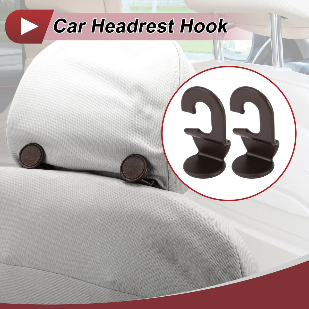 2 Pcs Universal Car Seat Headrest Hook for Purses and Bags (Brown)