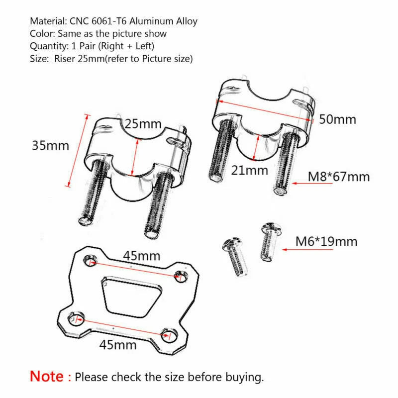 25mm Handlebar Risers for Yamaha Tracer 700 MT07 (2014–2018) T9