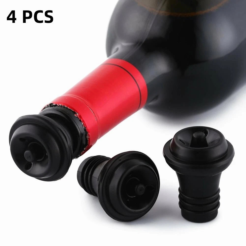 Set of 4 Reusable Vacuum Wine Bottle Stoppers for Easy Removal