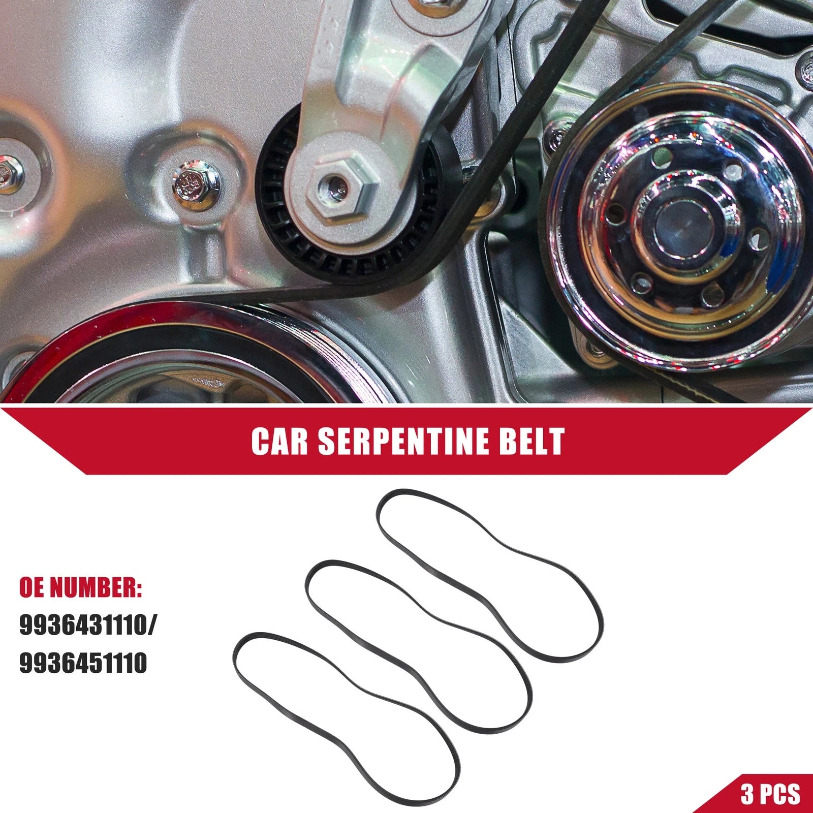 3pc Serpentine Belt Replacement Kit for Toyota T100 (1995–1998)