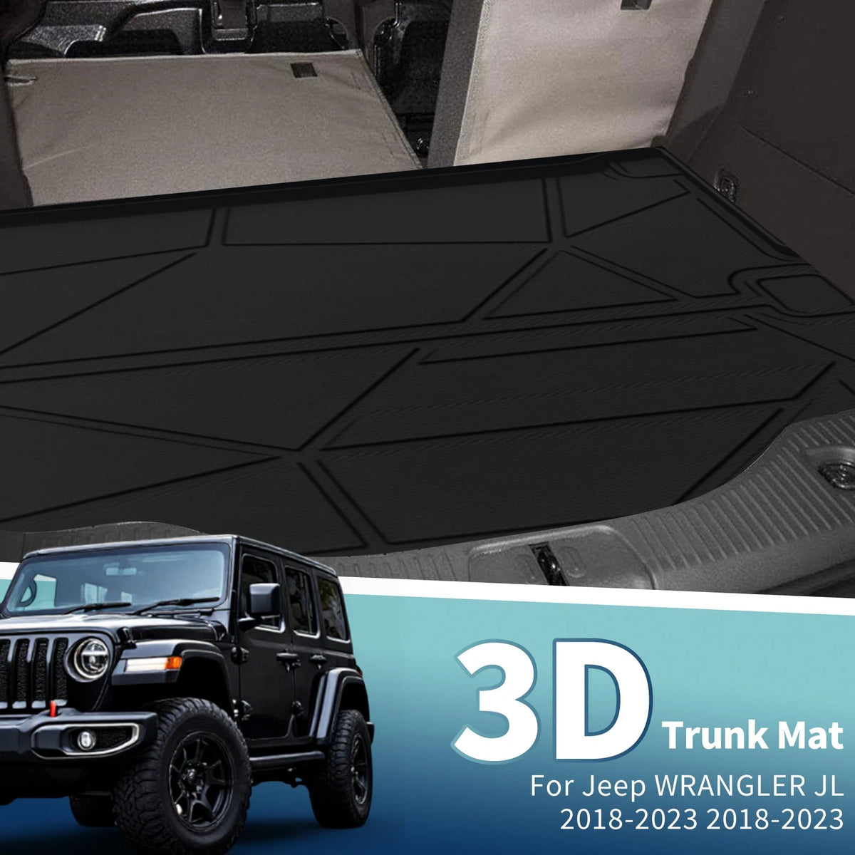 Flat Face Cargo Liner Rear Trunk Mat for Jeep Wrangler JL (2018–2023) TPE