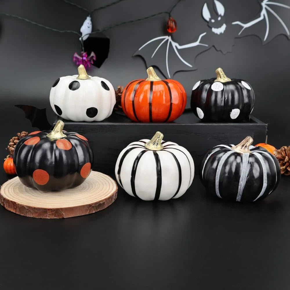 Set of 6 Halloween Pumpkin Decorations for Table, Tiered Tray, Desk